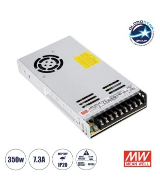 GLOBOSTAR® MEANWELL-LRS350-48 61532 Τροφοδοτικό-Μετασχηματιστής Class II PELV 350W 7.3A DC 48V IP20 - AC 220-240V σε DC 48V - Ρυθμιζόμενo από DC 43.2V έως DC 52.8V - Μ21.5 x Π11.5 x Υ3cm - 3 Χρόνια Εγγύηση